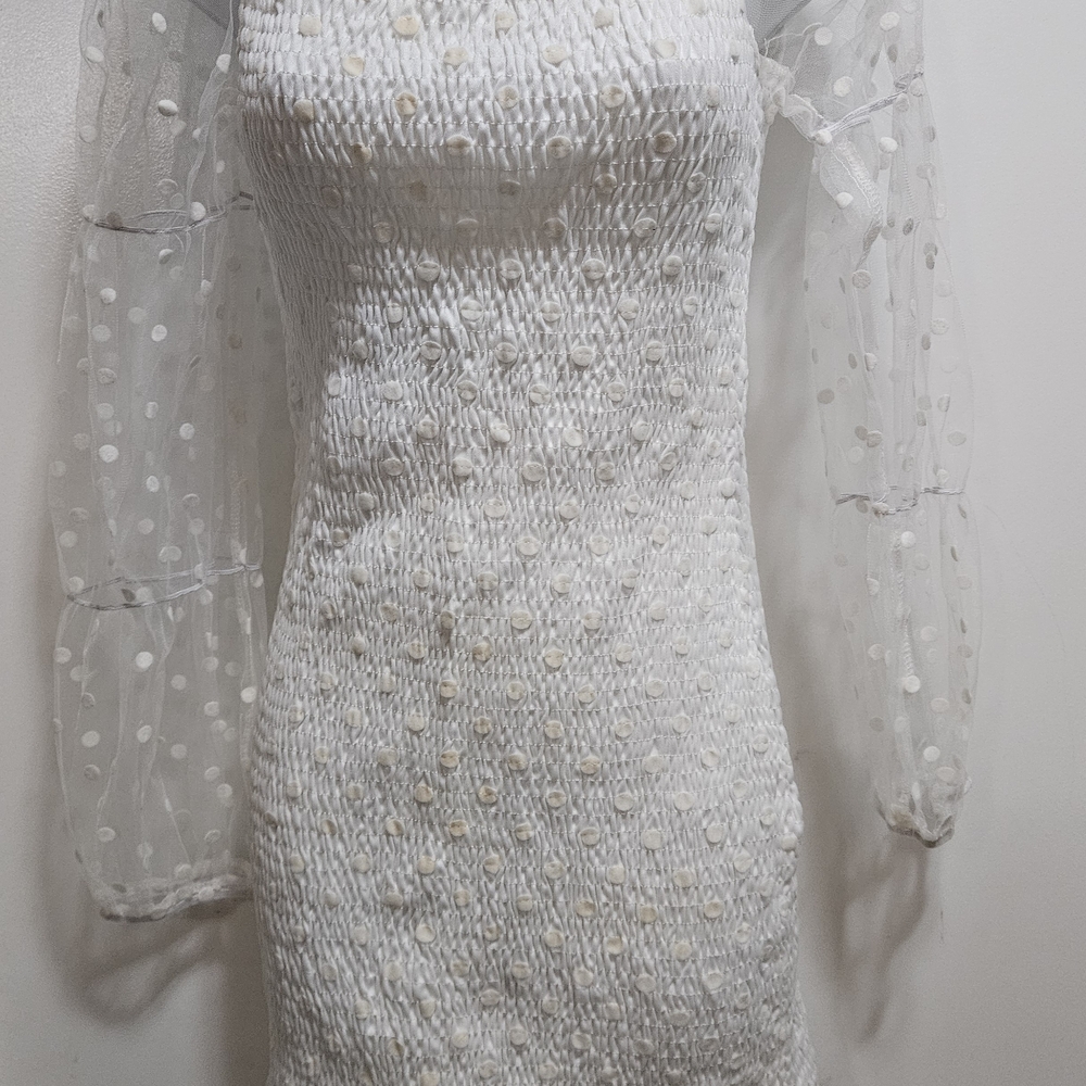 Elegant White Dress with Sheer Sleeves